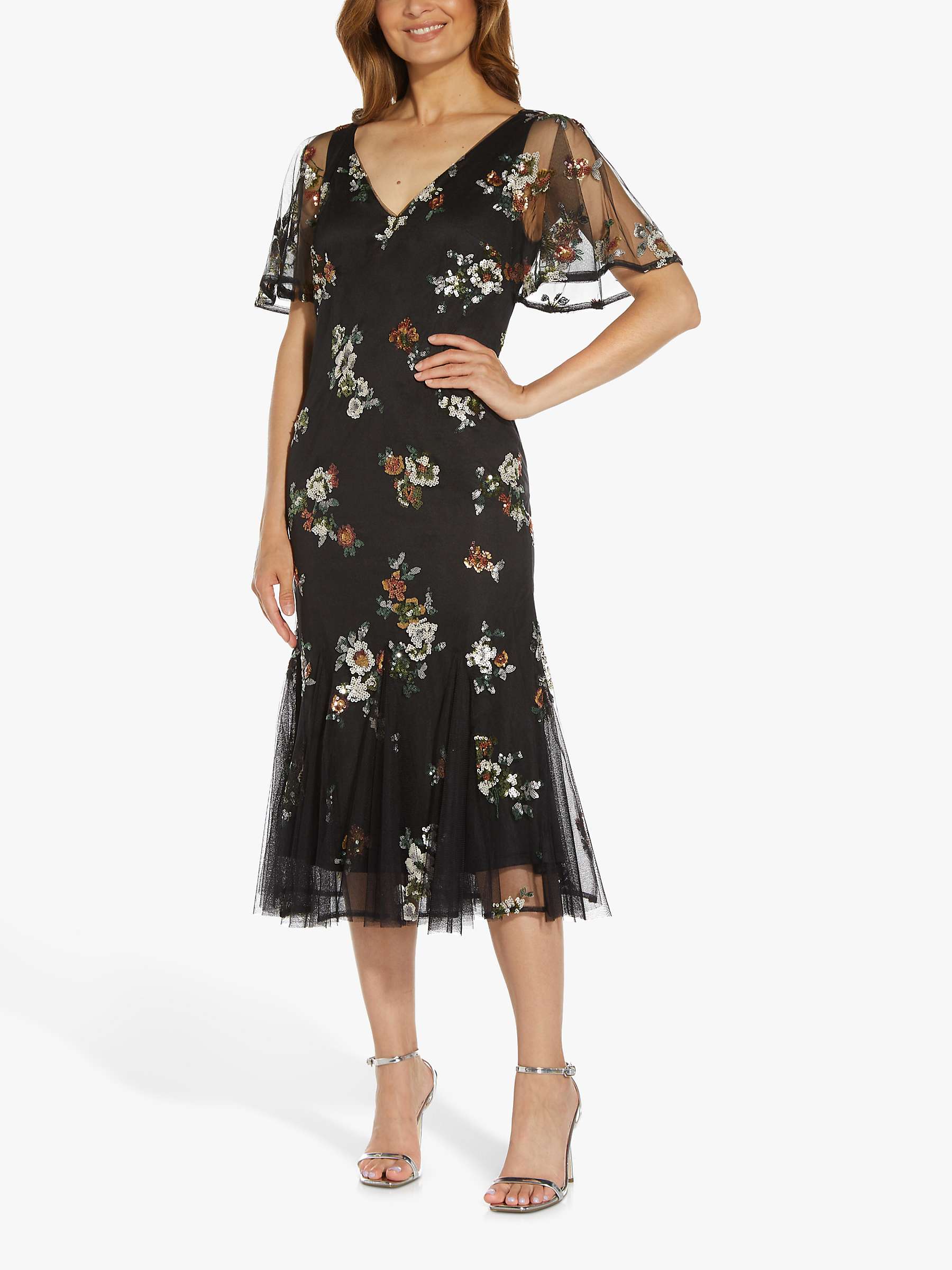 Buy Adrianna Papell Godet Floral Sequin Midi Dress, Black/Multi Online at johnlewis.com