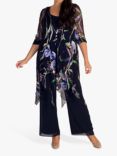 chesca Iris Print Satin Devoree Longline Jacket, Navy/Multi