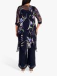 chesca Iris Print Satin Devoree Longline Jacket, Navy/Multi