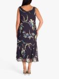 chesca Devoree Floral Print Midi Dress, Pewter/Turquoise