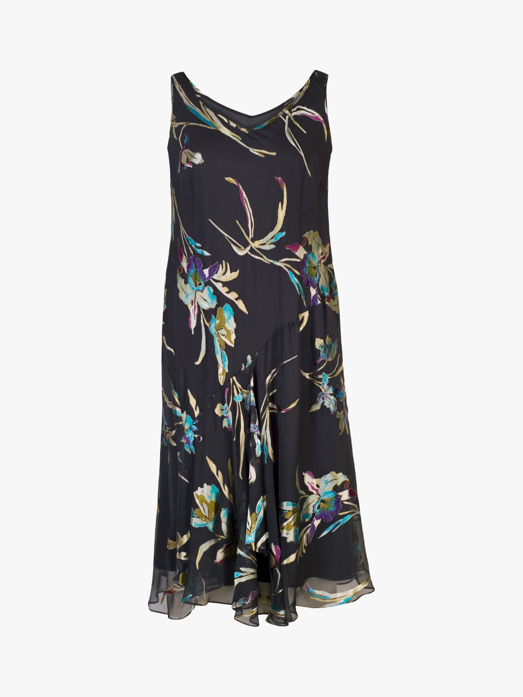 chesca Devoree Floral Print Midi Dress, Pewter/Turquoise at John Lewis ...
