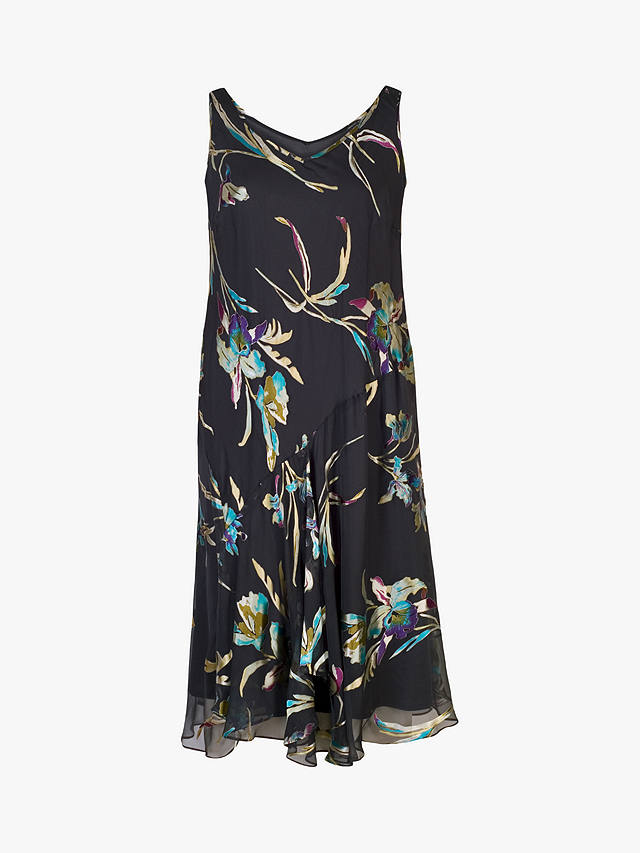 chesca Devoree Floral Print Midi Dress, Pewter/Turquoise