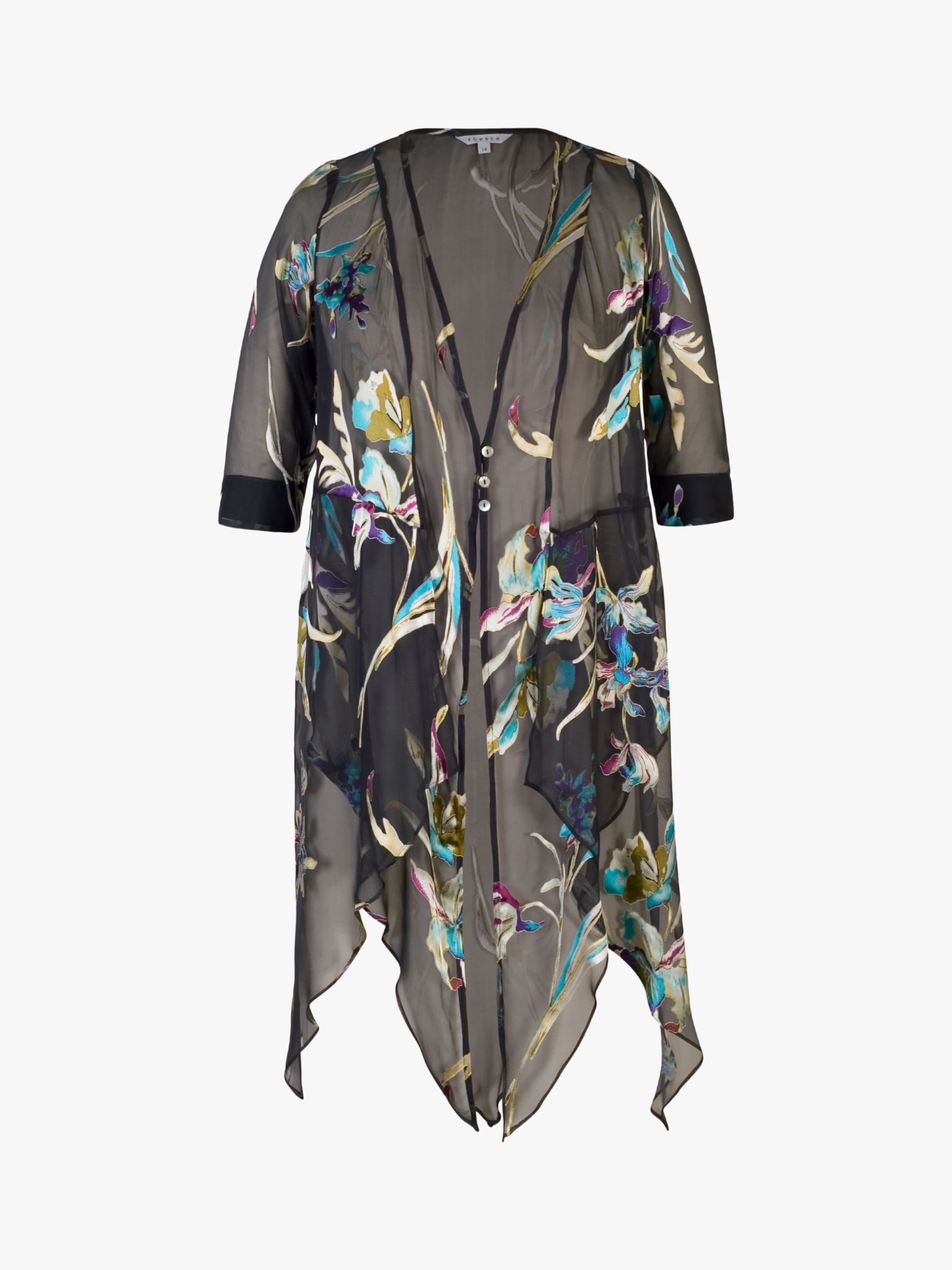 Buy chesca Devoree Pixie Floral Silk Blend Coat, Pewter/Turquoise Online at johnlewis.com