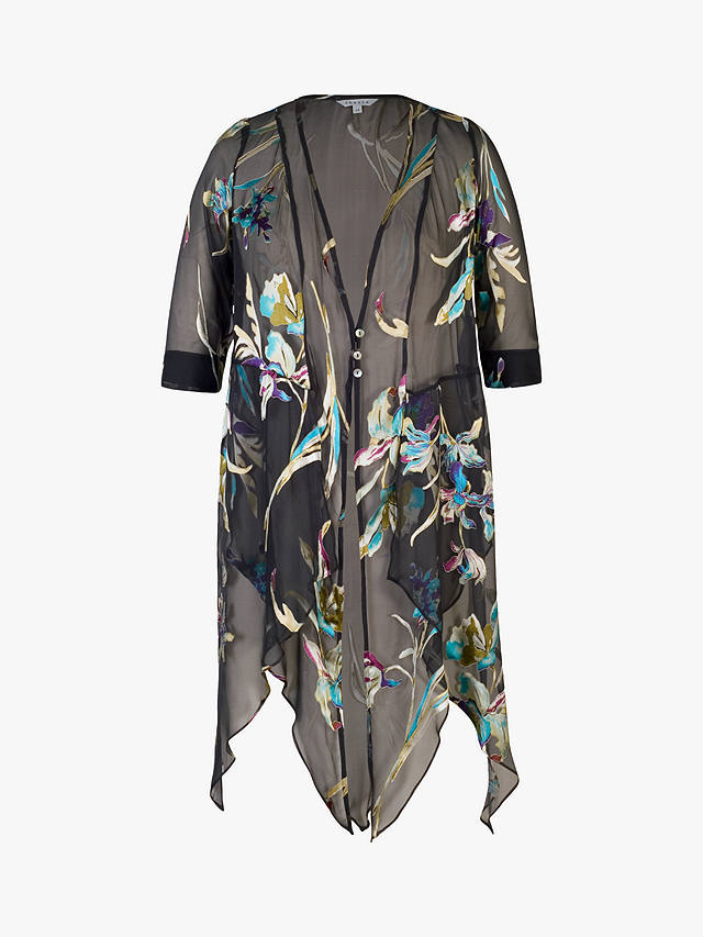 chesca Devoree Pixie Floral Silk Blend Coat, Pewter/Turquoise