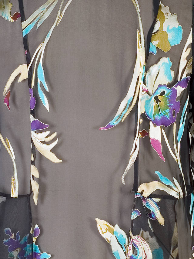 chesca Devoree Pixie Floral Silk Blend Coat, Pewter/Turquoise