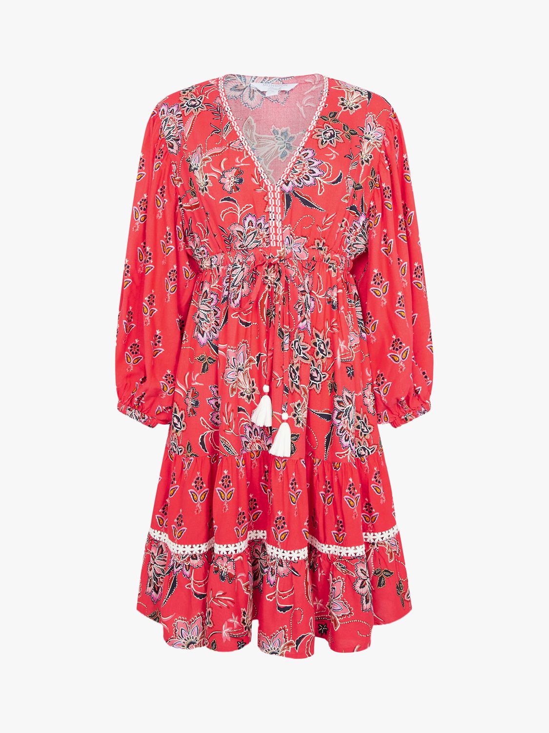 Monsoon Anissia Floral Print Beach Dress, Red at John Lewis & Partners