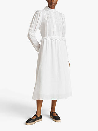 Ghost Tove Ruffle Trim Linen Midi Dress, White