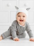 Kit & Kin Baby GOTS Organic Cotton Sleepsuit & Bunny Hat Set, Grey/White