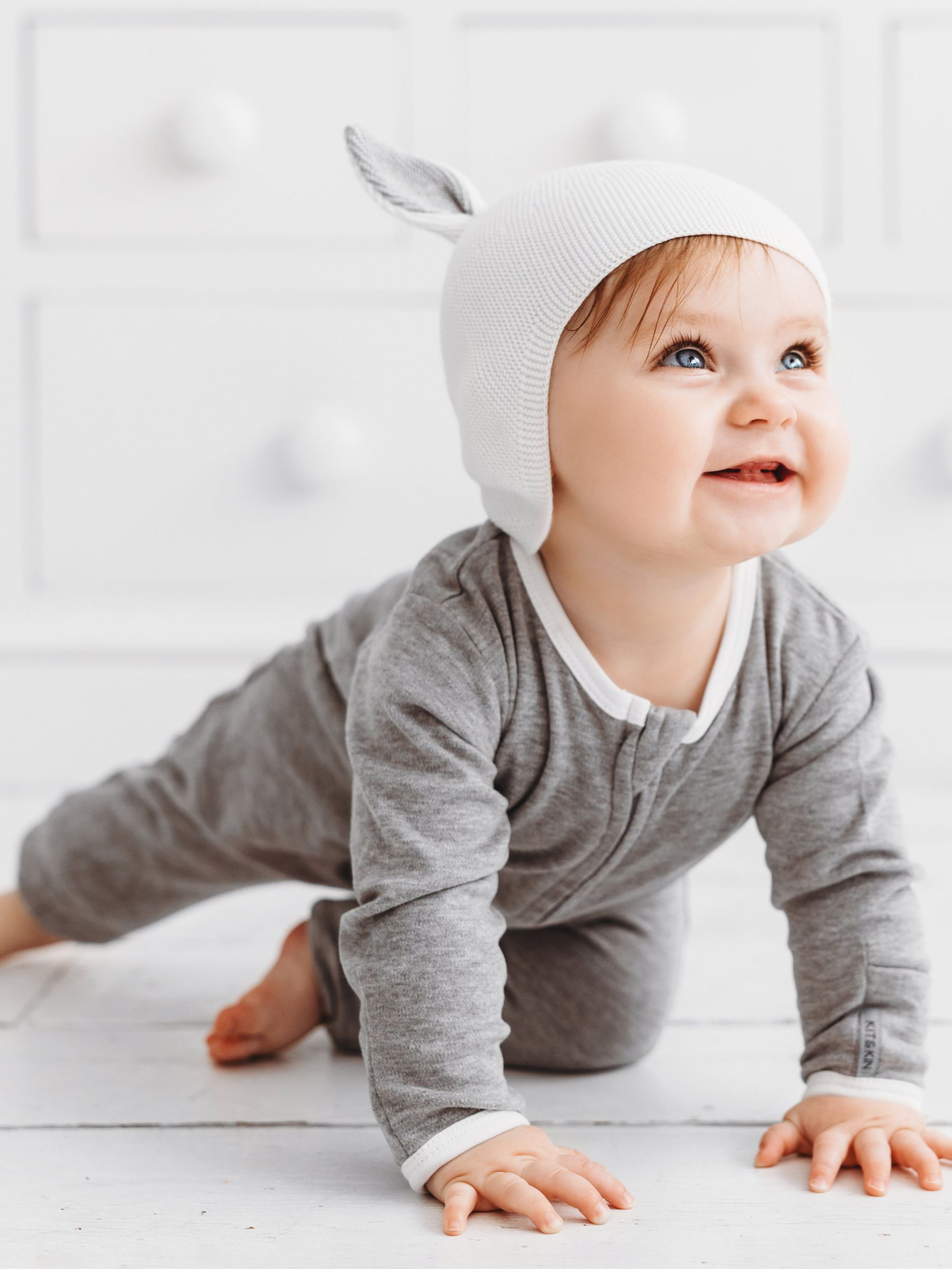 Buy Kit & Kin Baby GOTS Organic Cotton Sleepsuit & Bunny Hat Set, Grey/White Online at johnlewis.com
