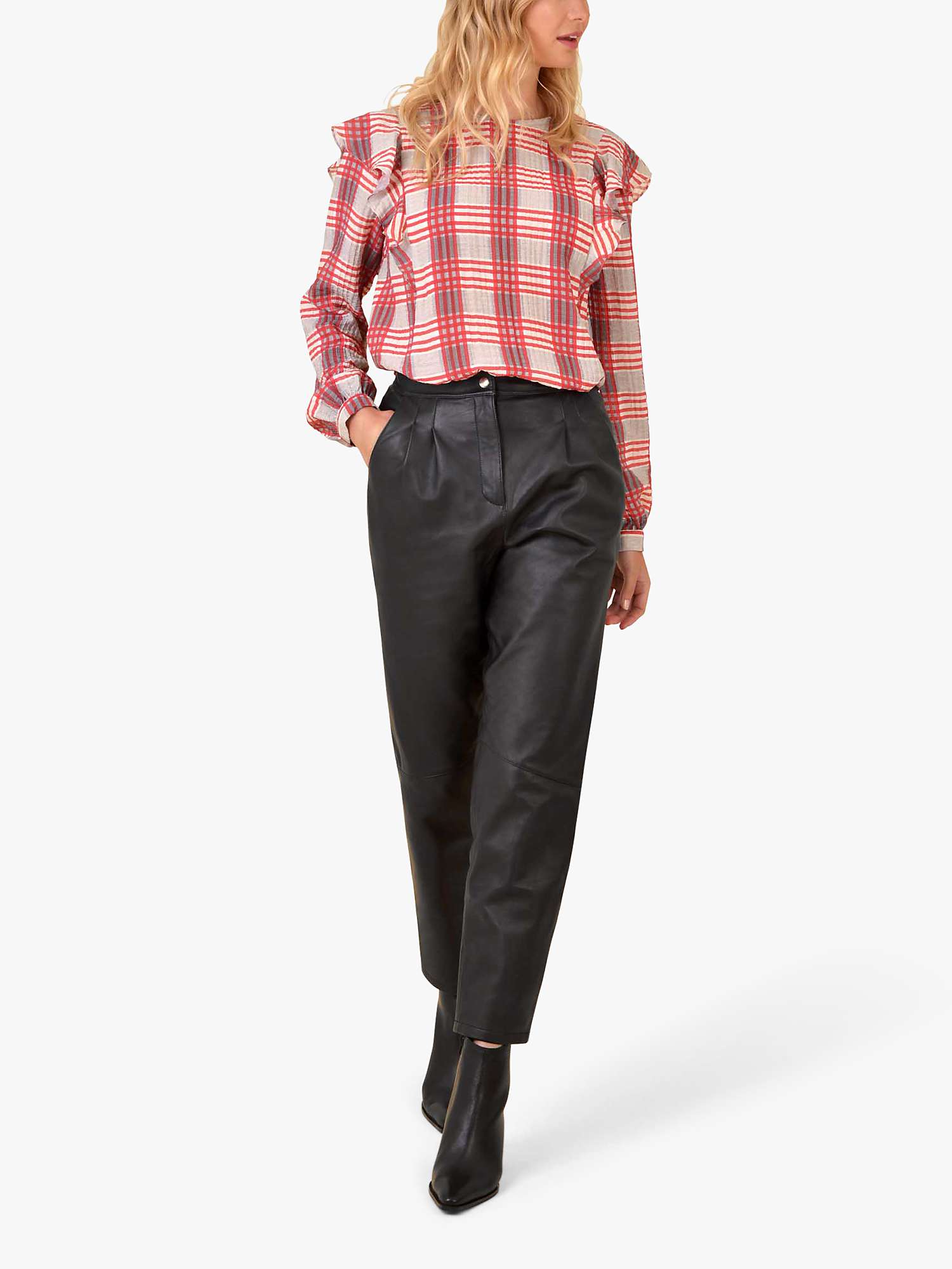 Buy Ro&Zo Check Textured Blouse, Red/Multi Online at johnlewis.com