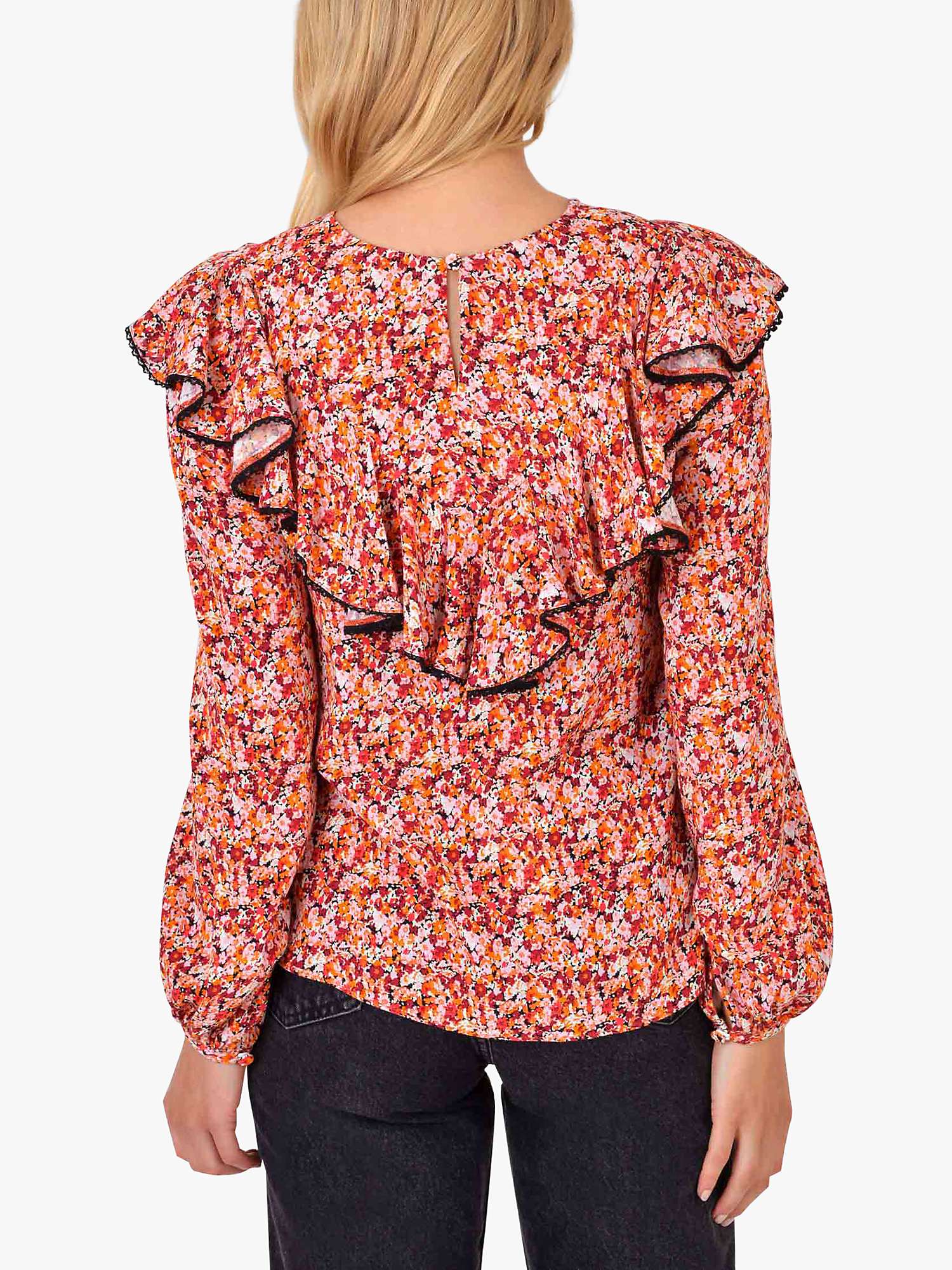 Buy Ro&Zo Ditsy Floral Print Frill Blouse, Pink/Multi Online at johnlewis.com