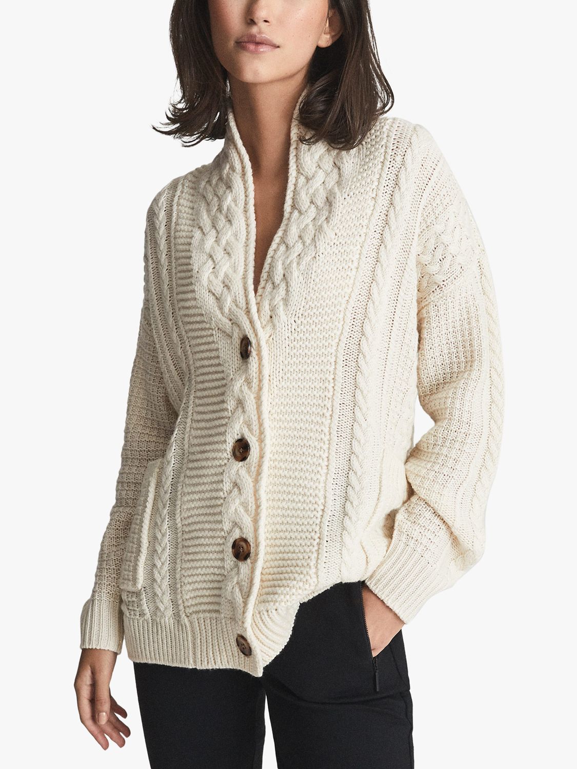 Reiss Summer Chunky Cable Knit Button Cashmere Blend Cardigan