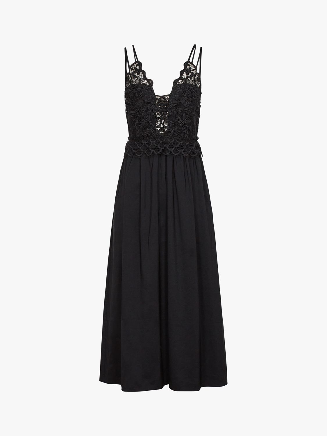 Reiss Serena Lace Bodice Midi Dress, Black