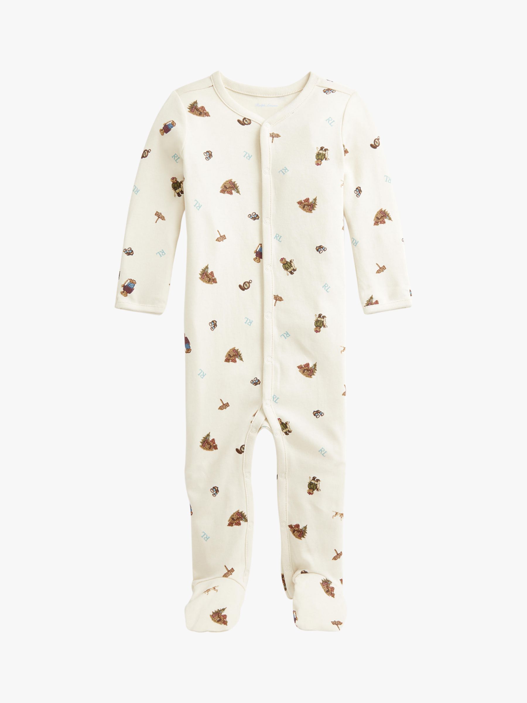 Ralph Lauren Baby Bear Long Sleeve Sleepsuit, White