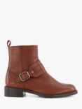 Dune Peptide Leather Buckle Ankle Boots, Chestnut Brown