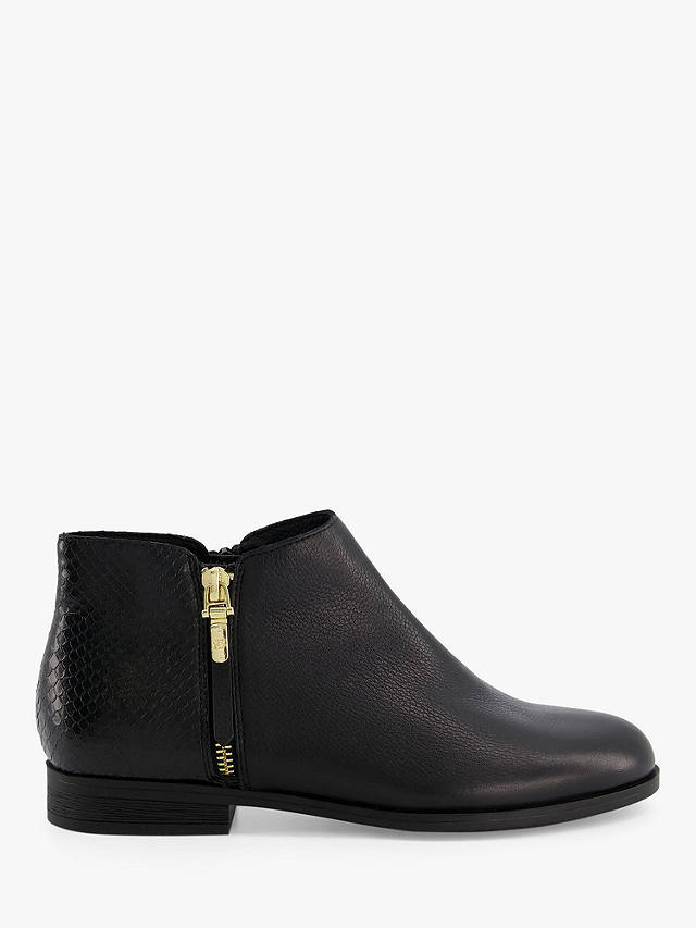 Dune Pandie Leather Zip Detail Shoe Boots, Black at John Lewis & Partners