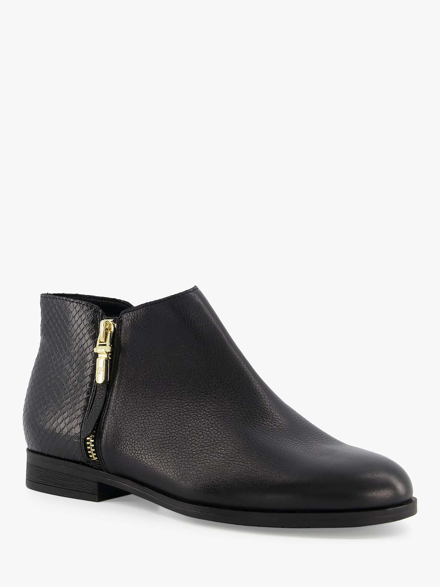 Dune Pandie Leather Zip Detail Shoe Boots, Black at John Lewis & Partners