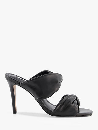 Dune Mettle Knotted Front High Heeled Leather Mules, Black