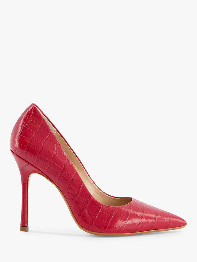 Dune Belaire Leather Croc Court Shoes, Red at John Lewis & Partners