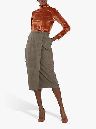 Helen McAlinden Maeve Micro Check Midi Skirt, Brown/Multi