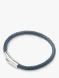 Simon Carter Newquay Men's Braided Leather Bracelet, Navy