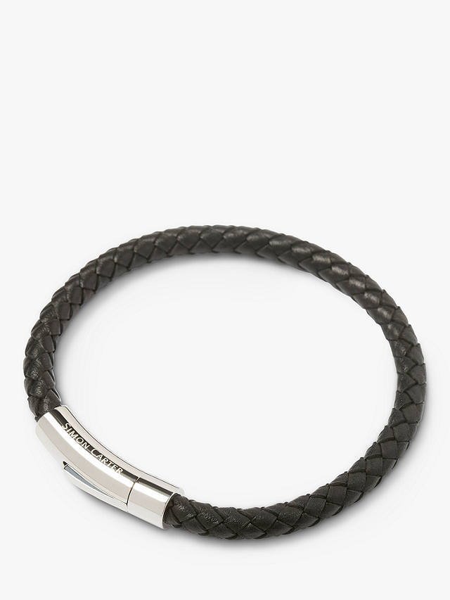 Simon Carter Newquay Men's Braided Leather Bracelet, Black