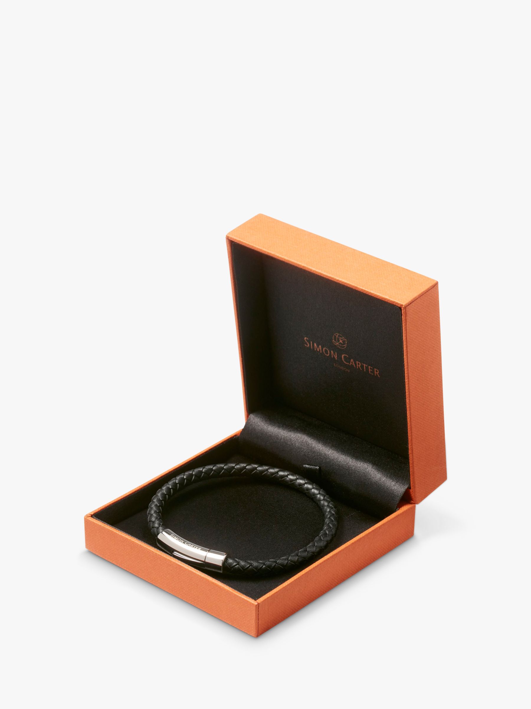 Simon Carter Newquay Men's Braided Leather Bracelet, Black, One size