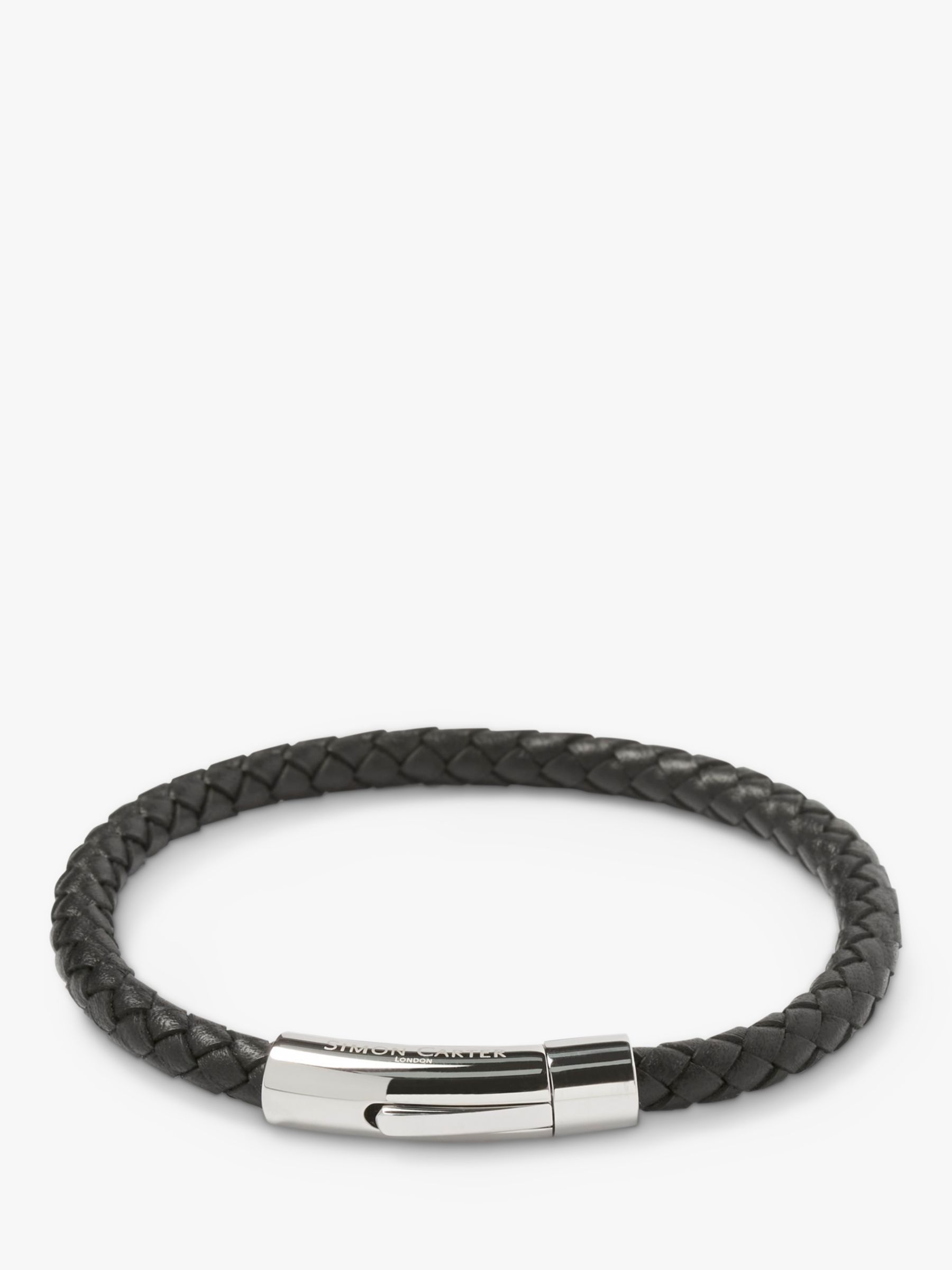 Simon Carter Newquay Men's Braided Leather Bracelet, Black, One size