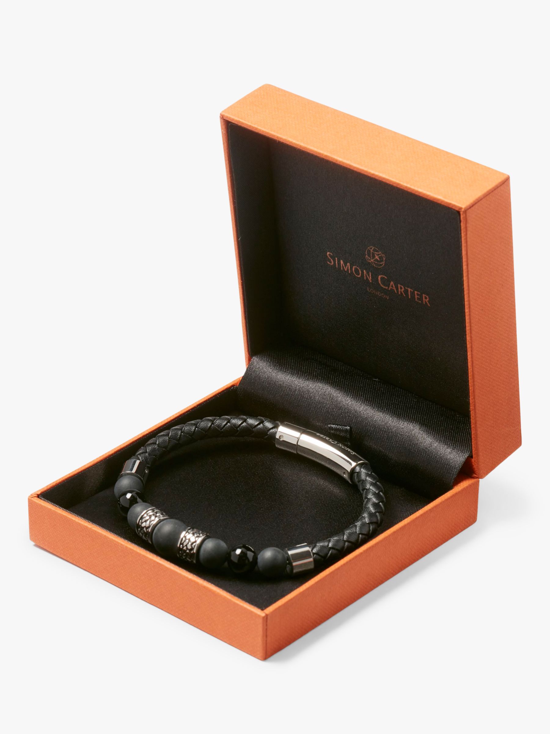 Simon Carter Men's Padstow Leather Wrap Bracelet, Onyx at John