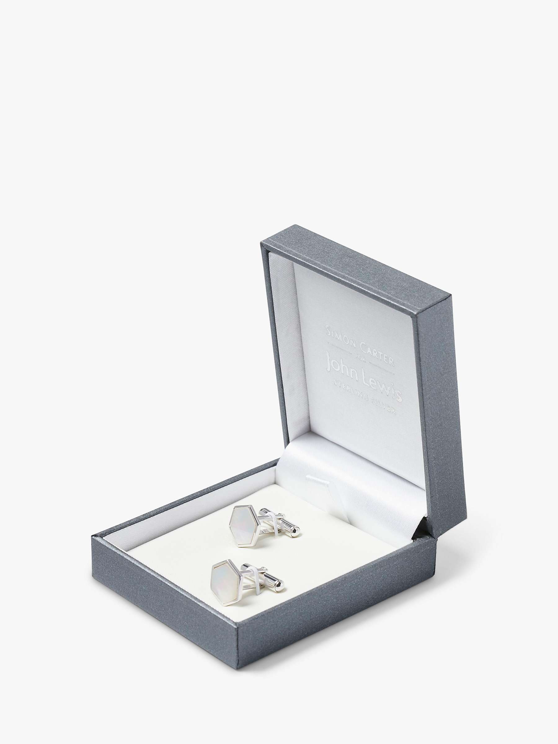 Buy Simon Carter Sterling Silver Mother of Pearl Hexagon Cufflinks, Silver Online at johnlewis.com