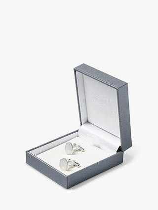 Simon Carter Sterling Silver Mother of Pearl Hexagon Cufflinks, Silver