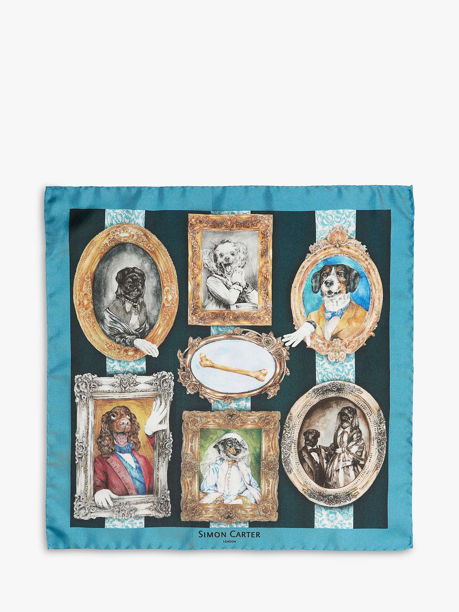 Buy Simon Carter Italian Silk Victorian Dogs Print Pocket Square, Blue/Multi Online at johnlewis.com