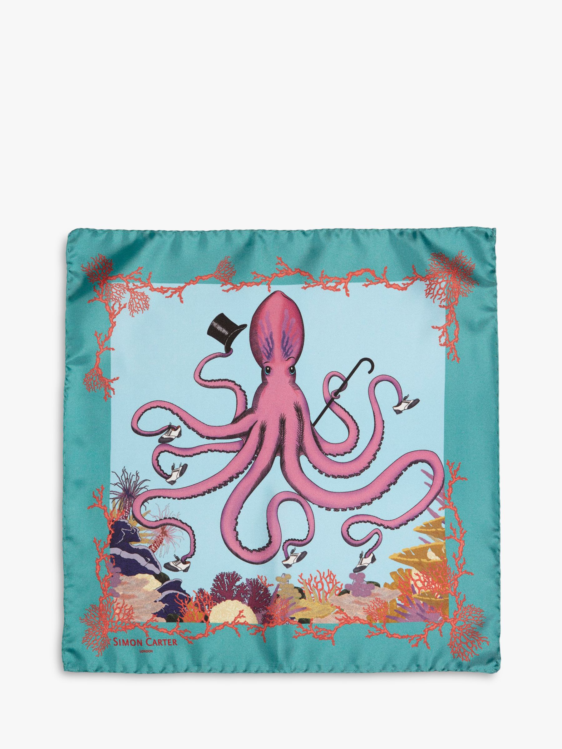 Buy Simon Carter Italian Silk Octopus Print Pocket Square, Blue/Multi Online at johnlewis.com