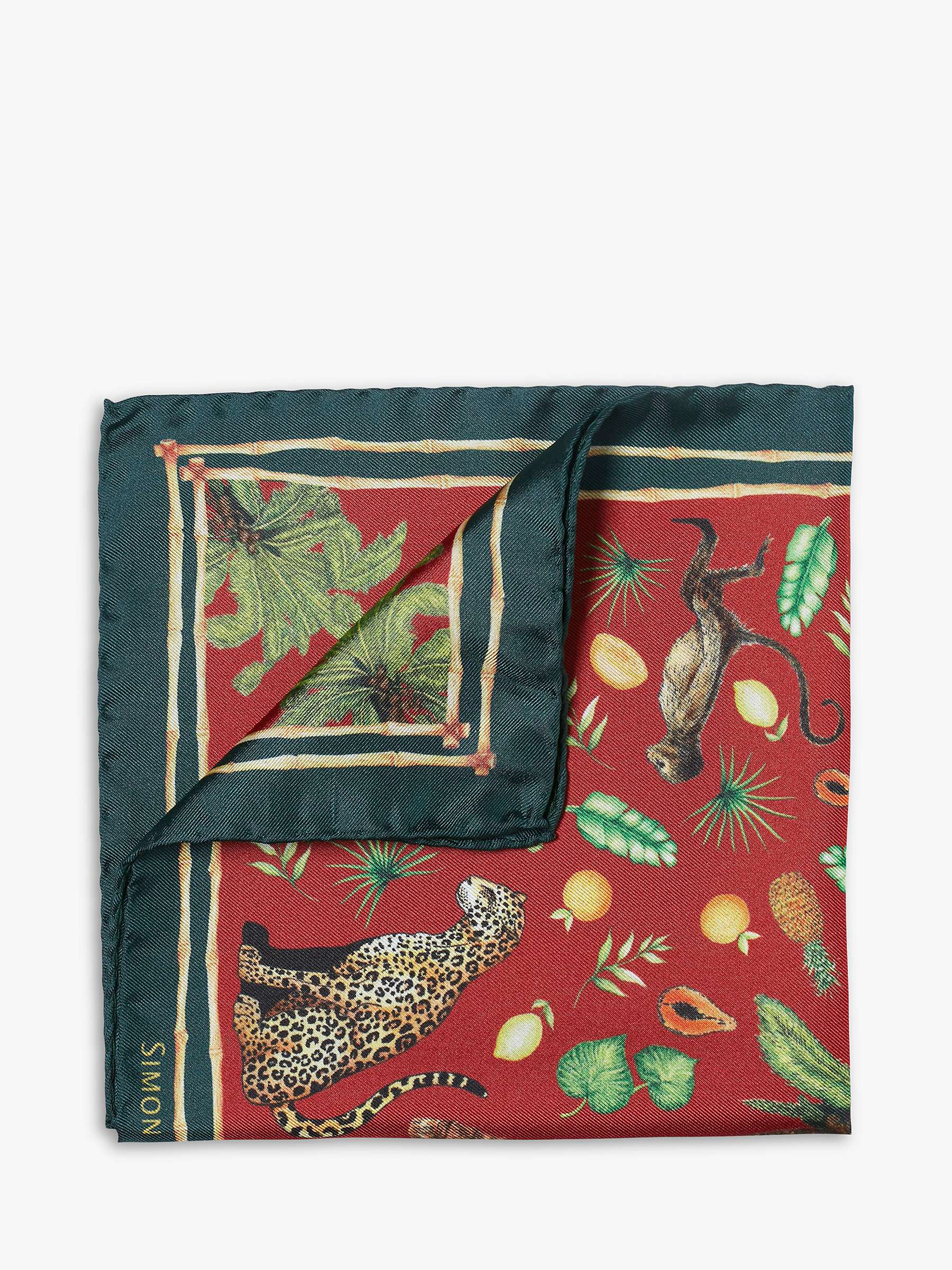Buy Simon Carter Italian Silk Jungle Print Pocket Square, Green/Multi Online at johnlewis.com