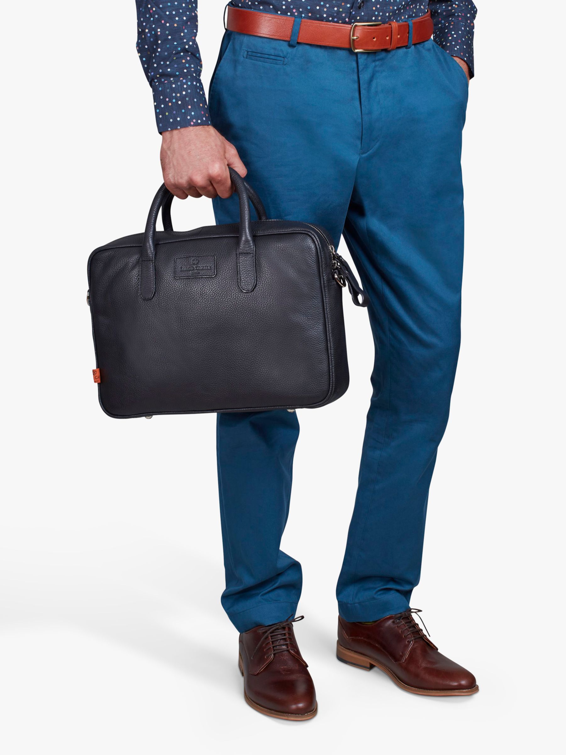 Simon Carter Hove Leather Laptop Bag, Black at John Lewis & Partners