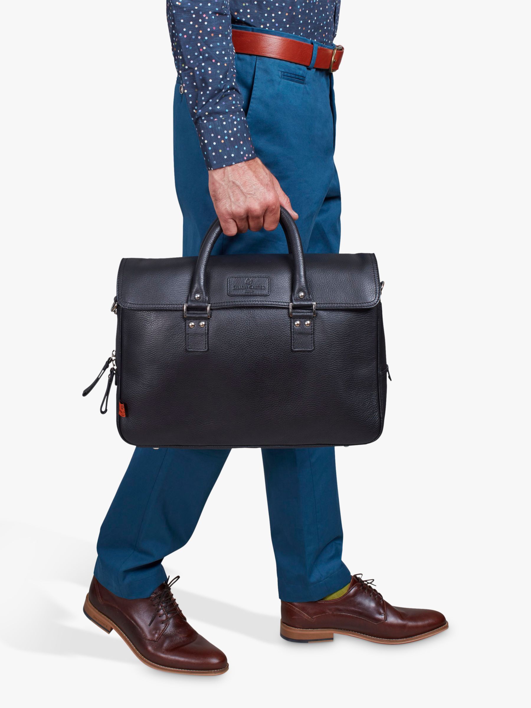 Simon Carter Lewes Leather Workbag, Black at John Lewis & Partners