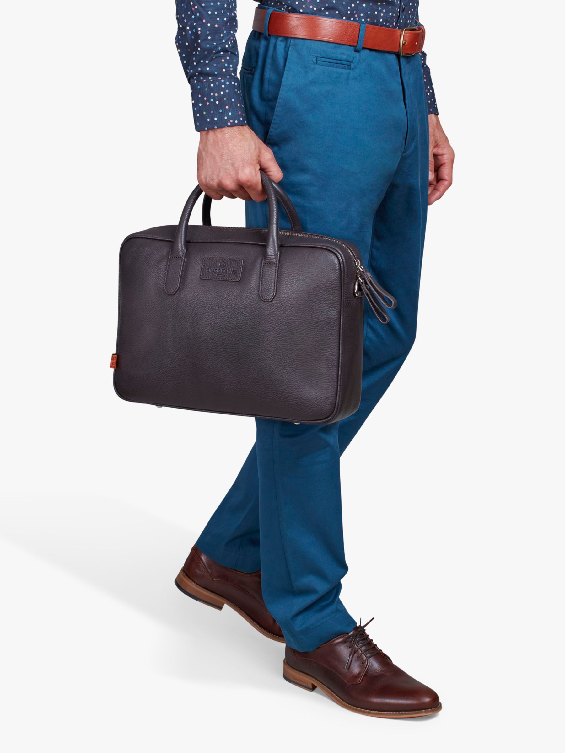Simon Carter Hove Leather Laptop Bag, Brown at John Lewis & Partners