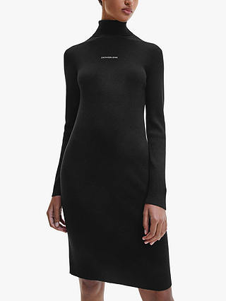Calvin Klein Jeans Roll Neck Logo Jumper Dress, Black