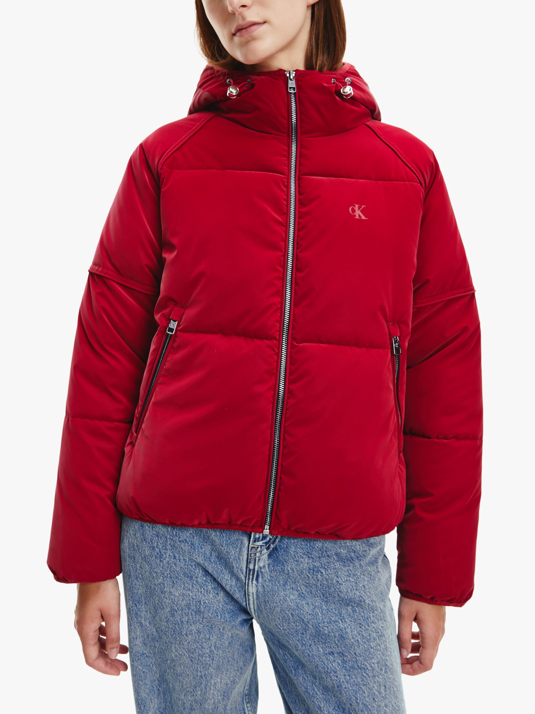 Calvin Klein Jeans Logo Hood Padded Jacket, Virginia Red