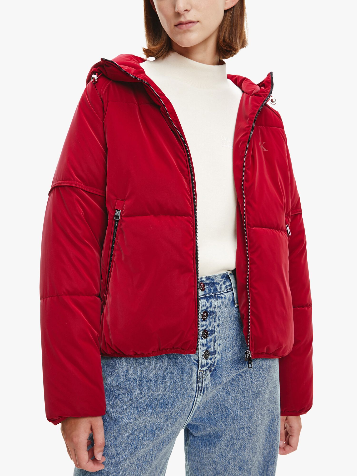 Calvin Klein Jeans Logo Hood Padded Jacket, Virginia Red