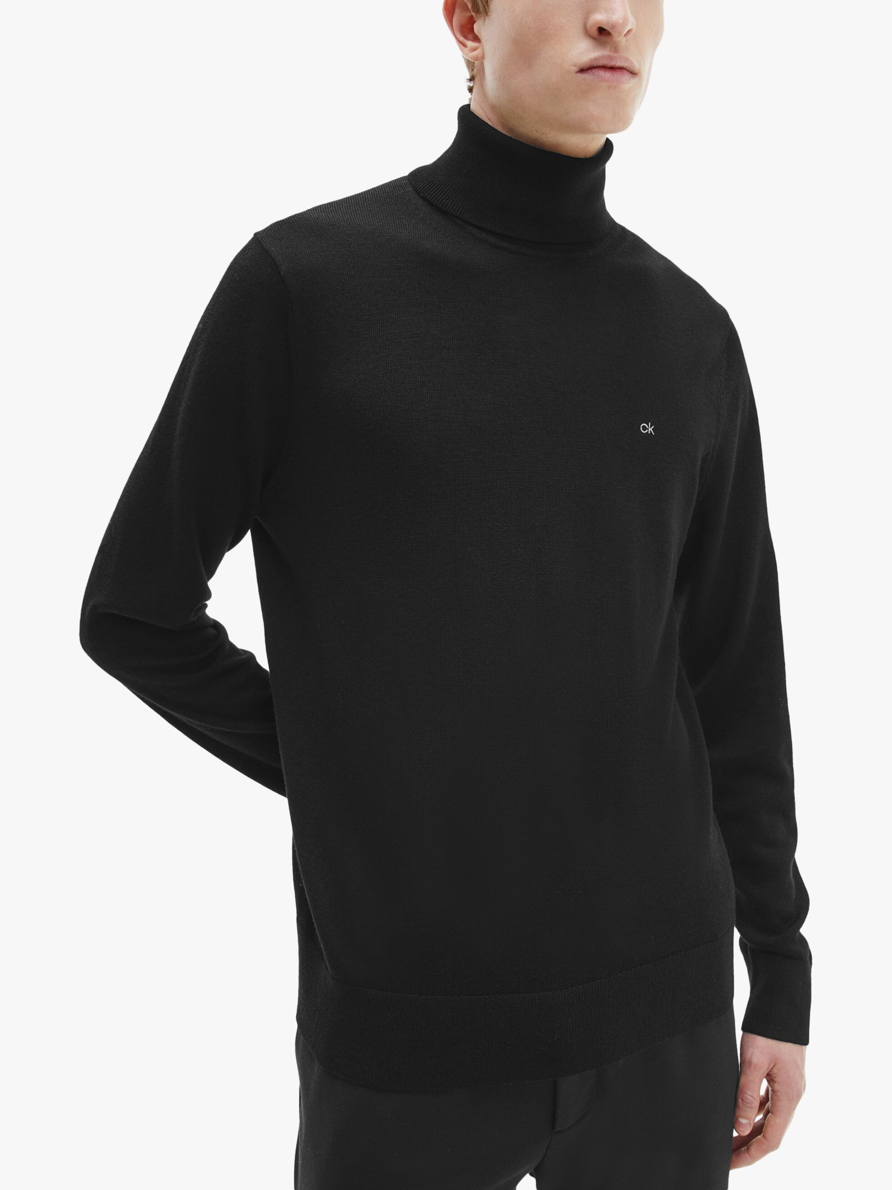 Calvin Klein Superior Wool Turtle Neck Jumper, CK Black L male 100% wool
