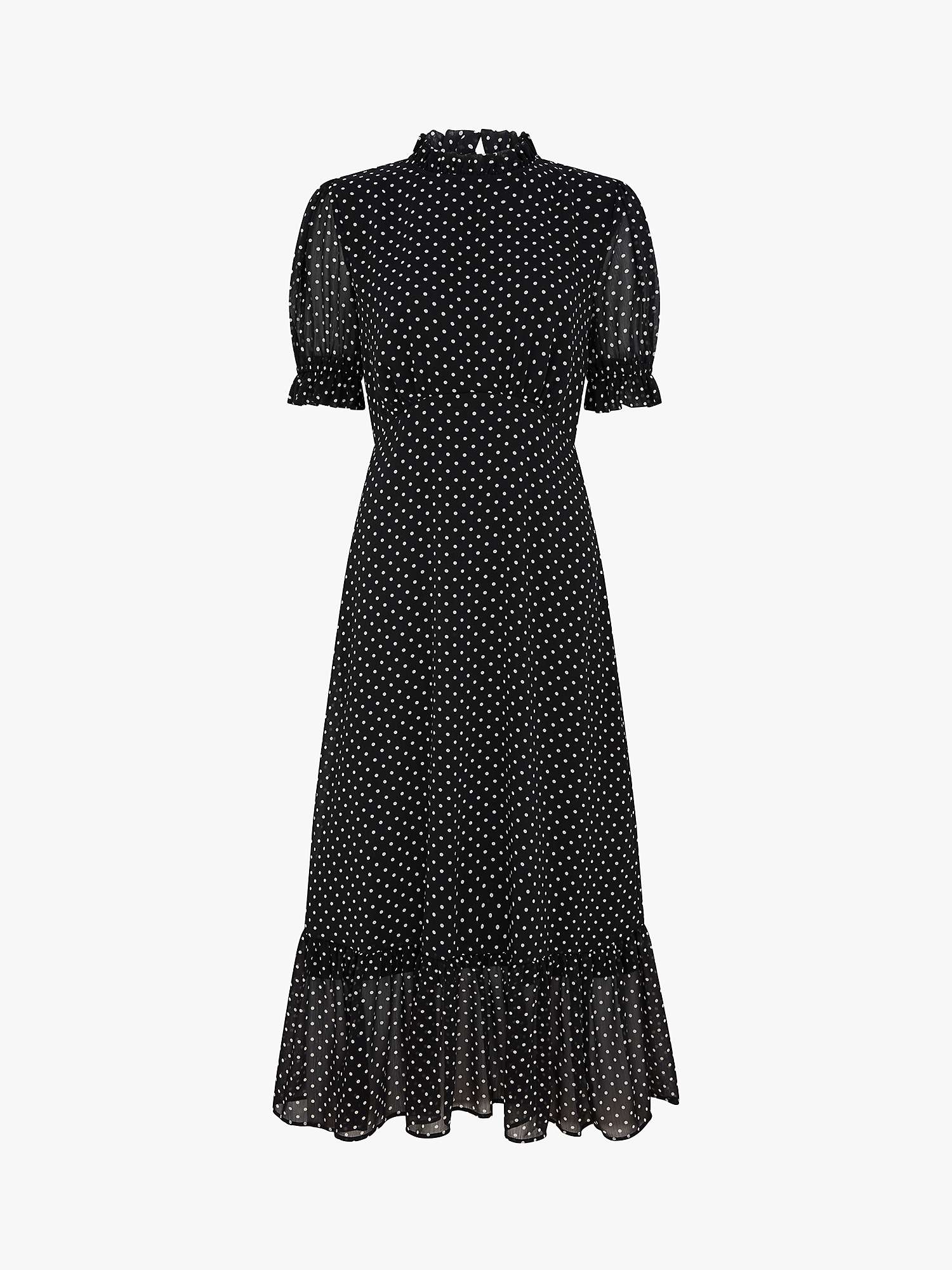 Buy Finery Camille Spot Print Ruffle Detail Midi Dress, Black/Multi Online at johnlewis.com