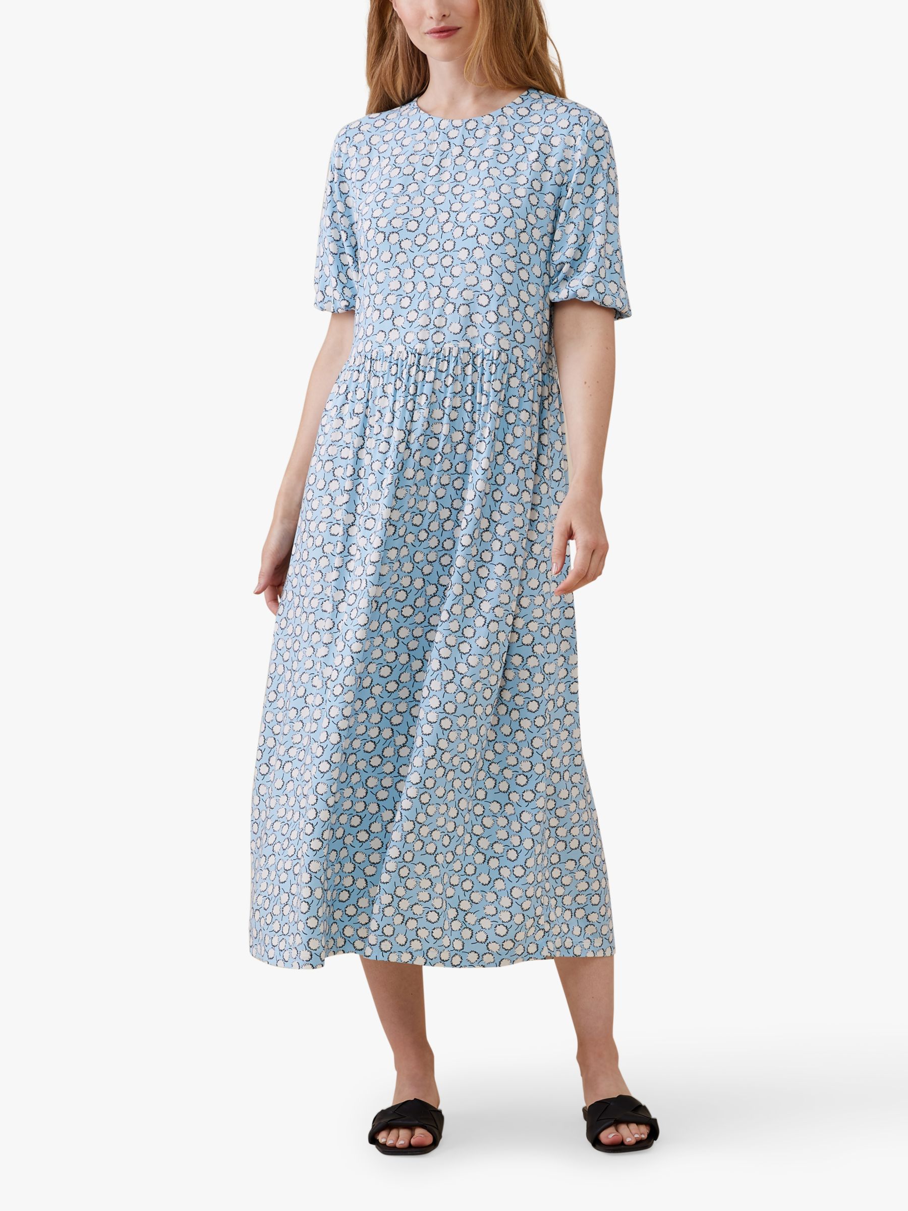 Finery Florence Ditsy Floral Print Midi Dress, Blue/Multi, 8