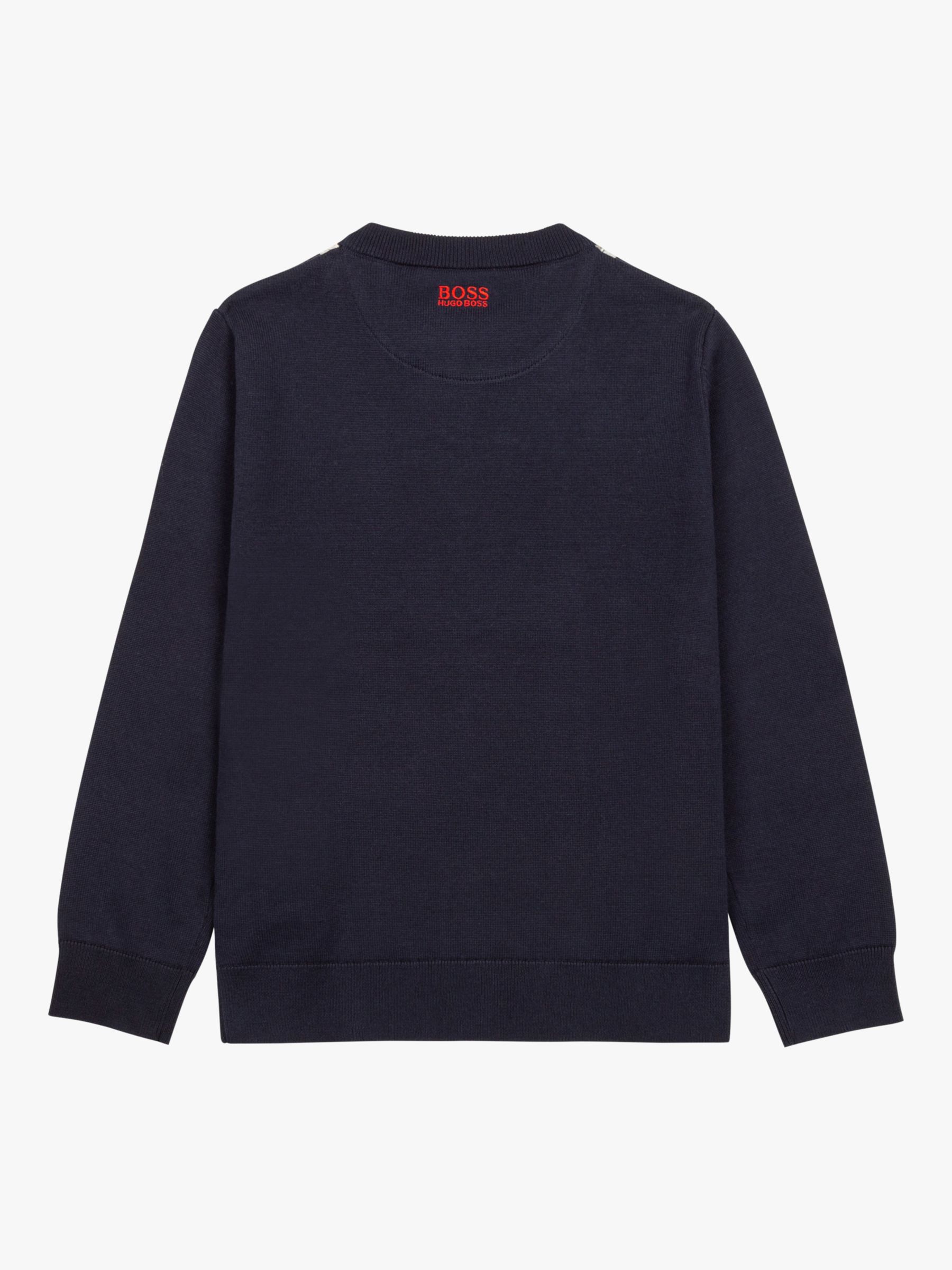 HUGO BOSS Kids' Tricot Jacquard Jumper, Navy at John Lewis & Partners