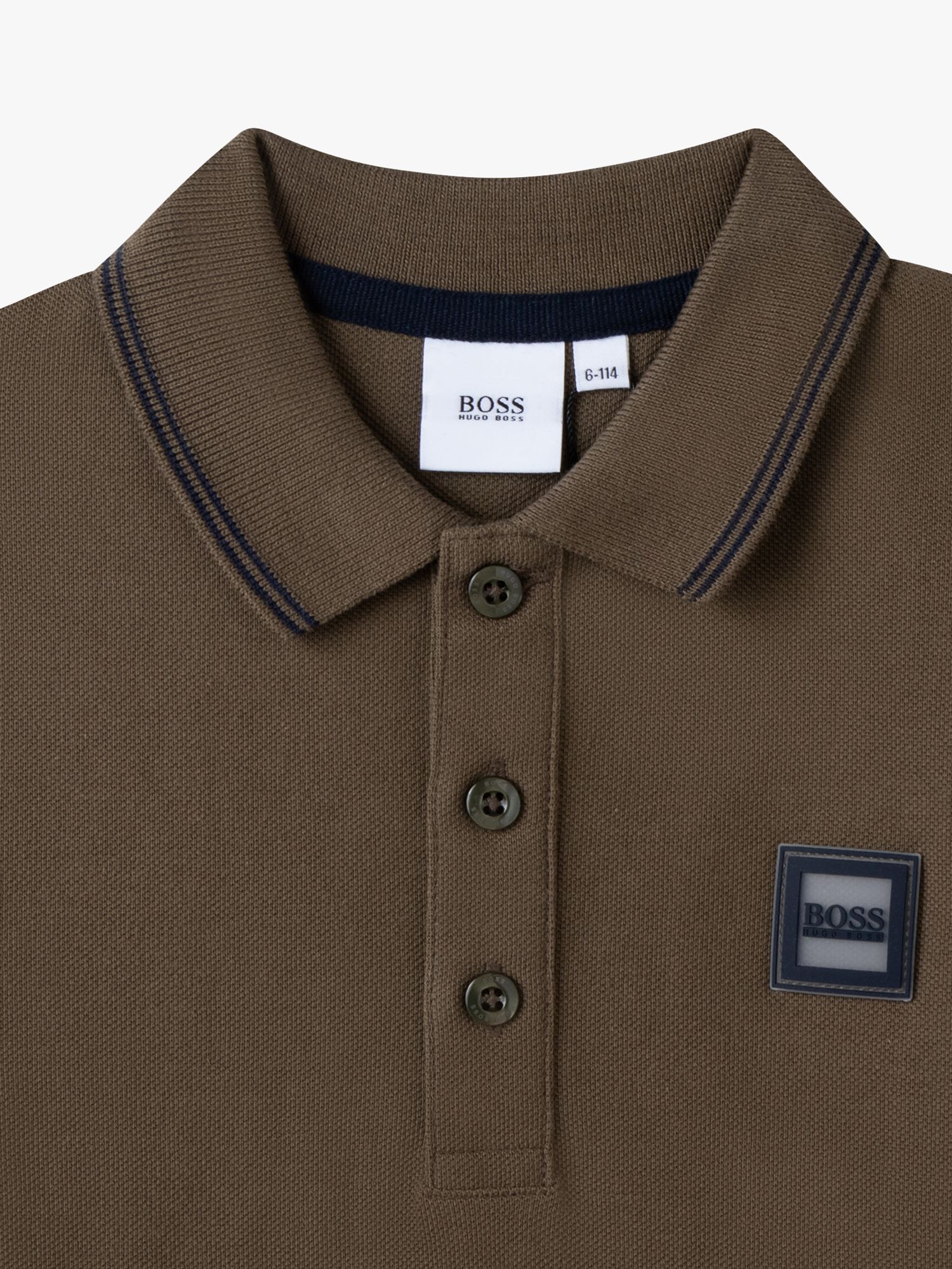 HUGO BOSS Kids' Long Sleeve Pique Cotton Polo Shirt, Khaki, 6 months