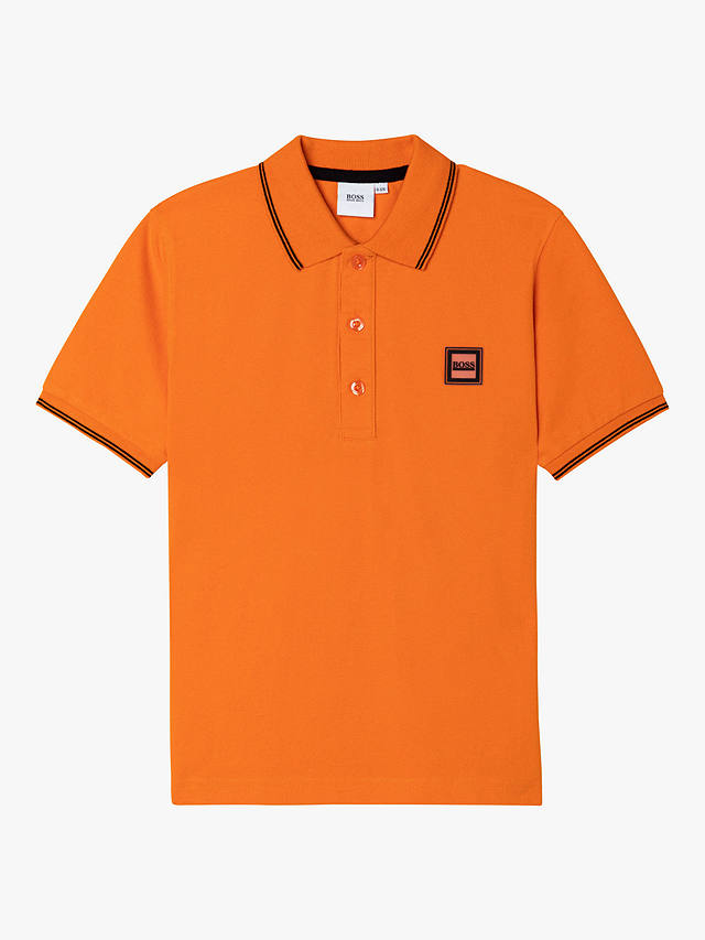 HUGO BOSS Kids' Short Sleeve Pique Cotton Polo Shirt, Orange
