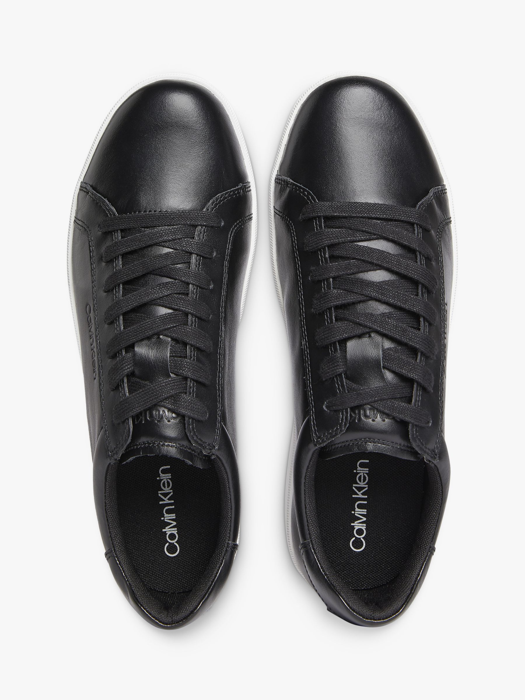 Calvin Klein Leather Low Top Lace Up Trainers, CK Black at John Lewis ...