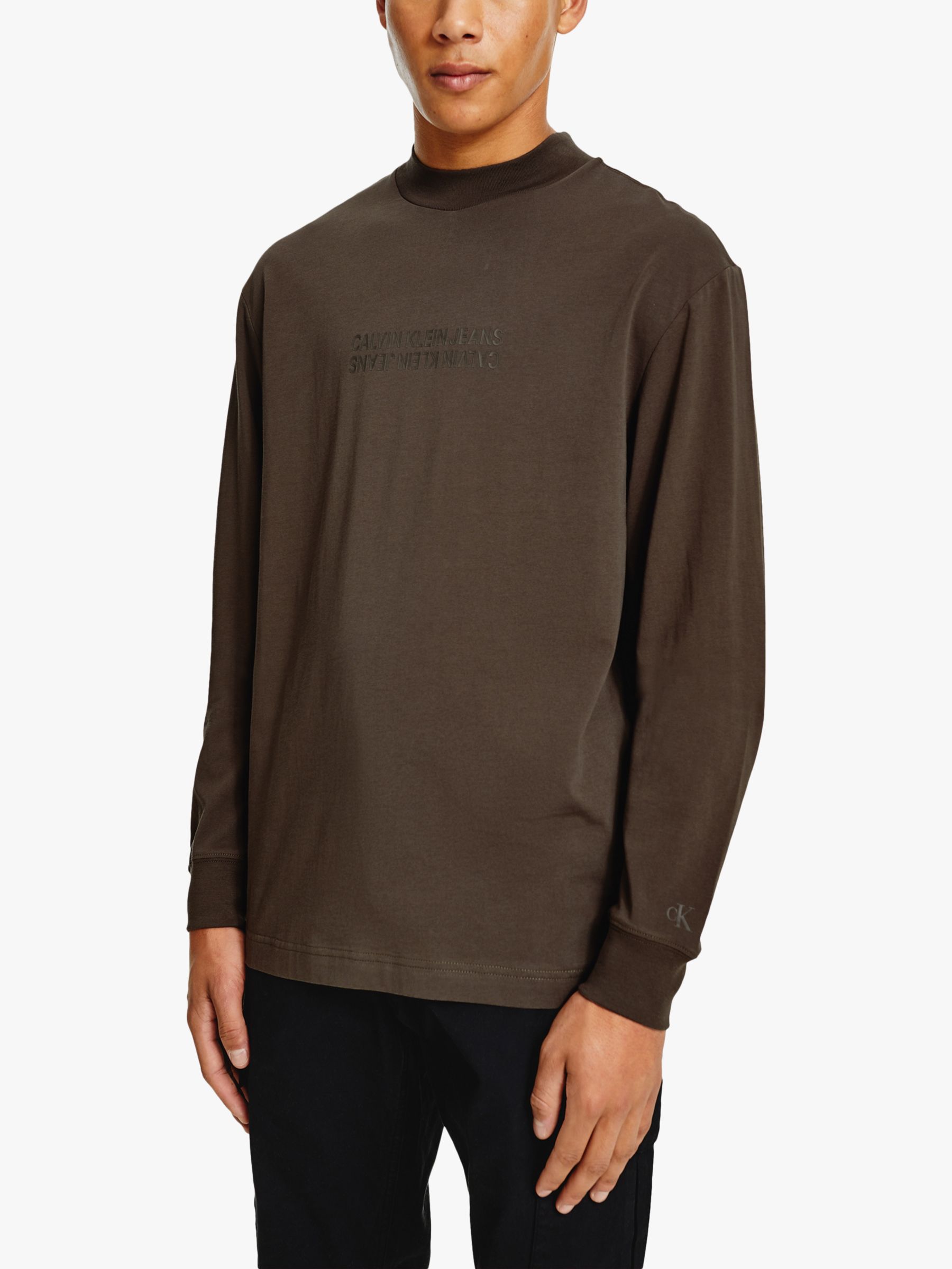 Calvin Klein Jeans Organic Cotton Long Sleeve T-Shirt, Black Olive