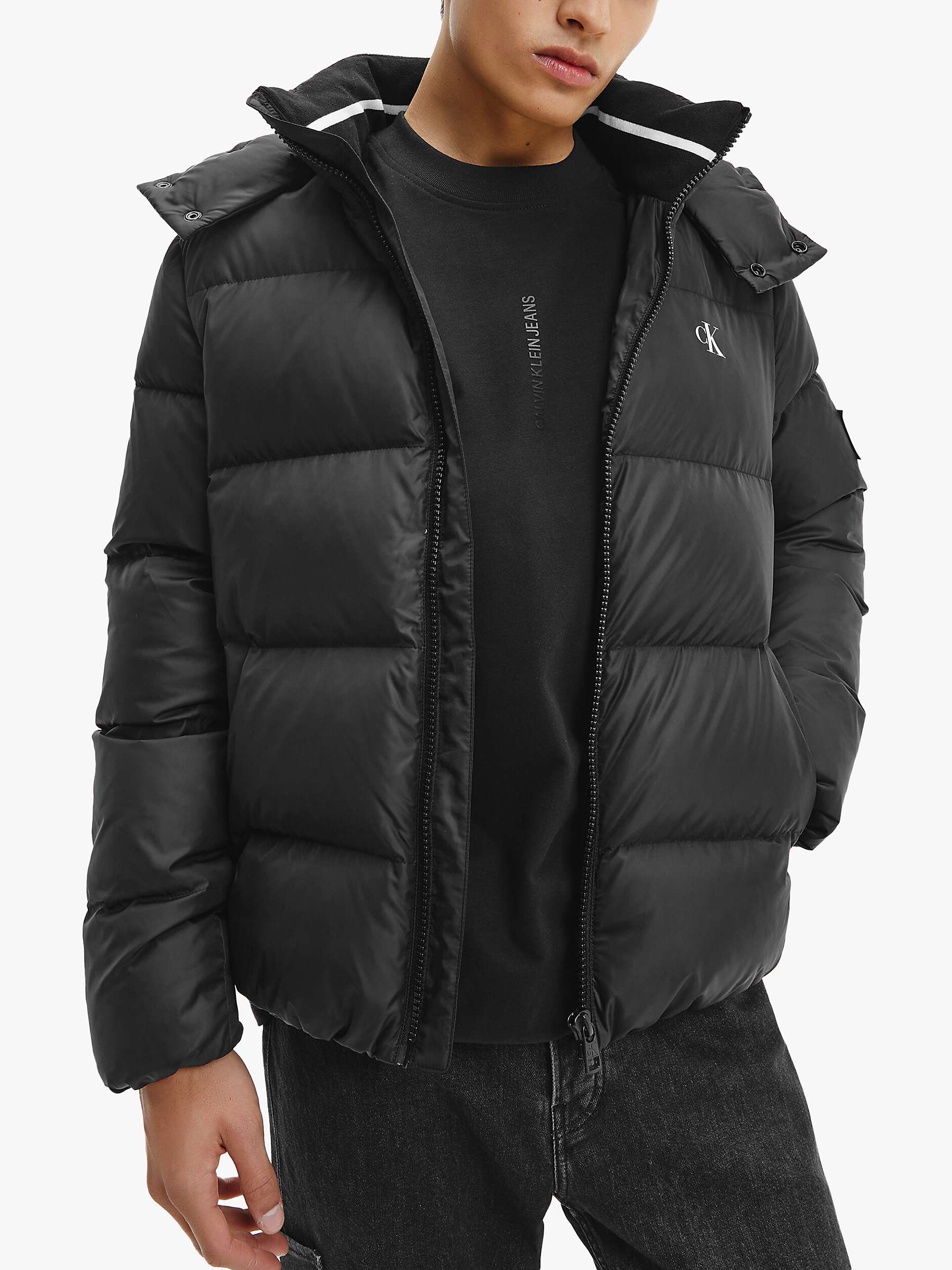 Calvin Klein Jeans Down Quilted Hooded Jacket, Black at John Lewis &  Partners