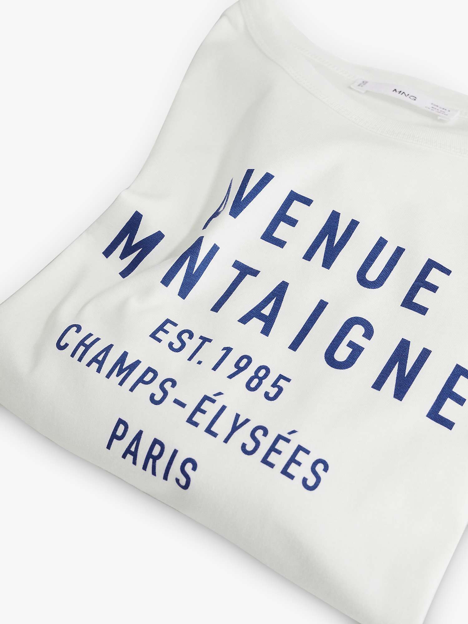 Mango Slogan Avenue Montaigne Cotton T-Shirt, White at John Lewis ...